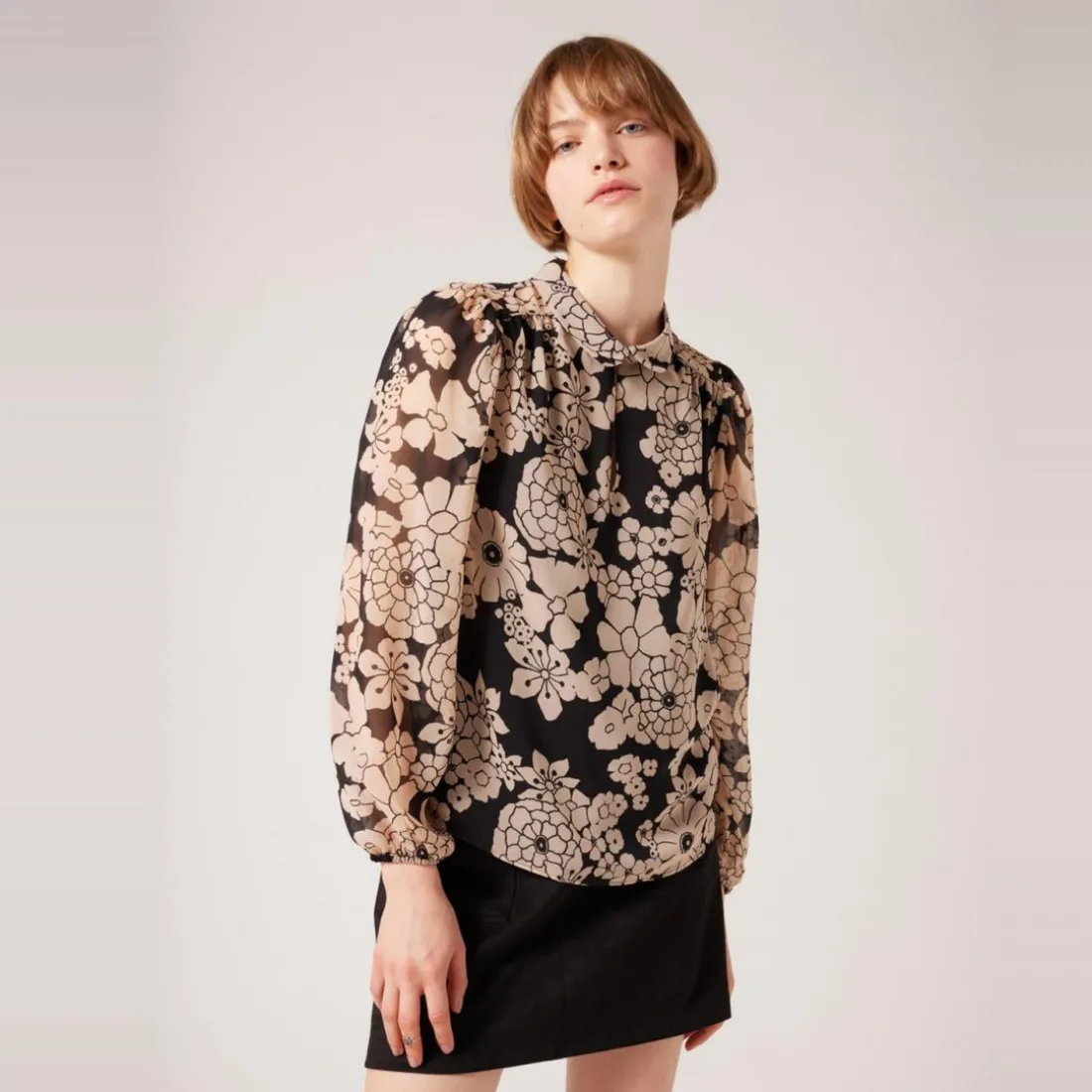 Chemise imprimée manches longues noir