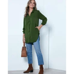 Chemise longue avec poches latérales - Kaki