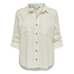 Chemise loose fit col boutonné manches avec revers manches longues blanc en lin Juno
