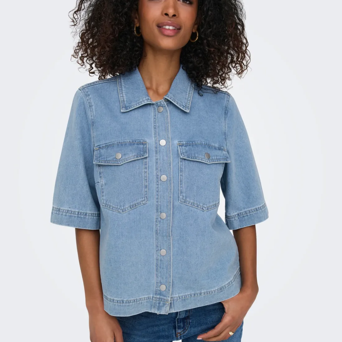 Chemise manche courte en Jean ONLBELLE - Bleu Clair Kaye