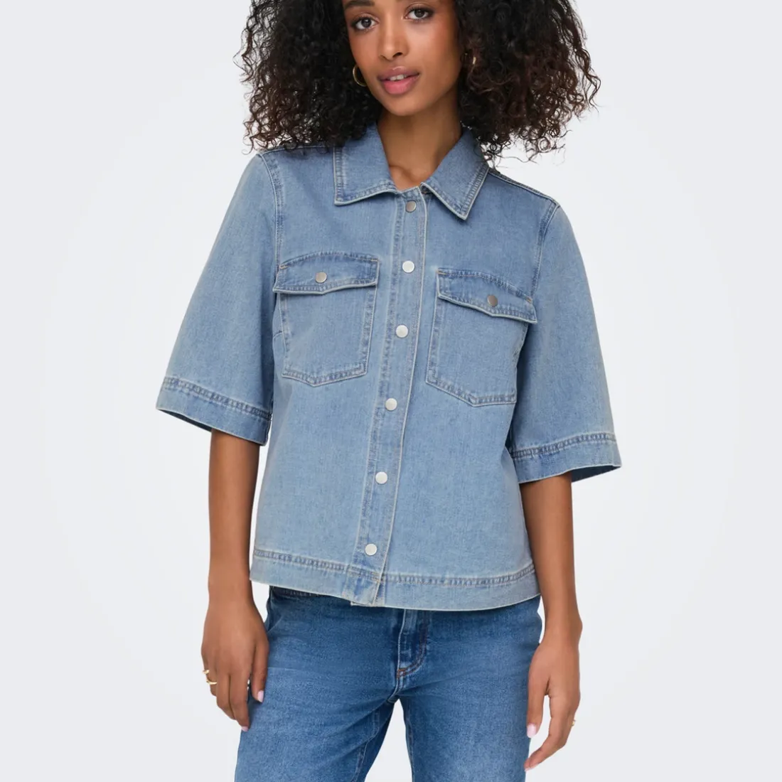 Chemise manche courte en Jean ONLBELLE - Bleu Clair Kaye