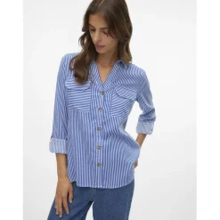 Chemise manches longues à rayures bleu en viscose Isa