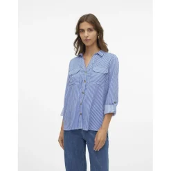 Chemise manches longues à rayures bleu en viscose Isa
