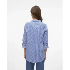 Chemise manches longues à rayures bleu en viscose Isa