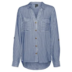 Chemise manches longues à rayures bleu en viscose Isa