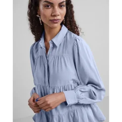 Chemise manches longues bleu en viscose