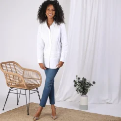 Chemise manches longues dentelle et jeux de plis femme - Blanc