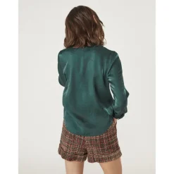 Chemise manches longues satinée vert en viscose