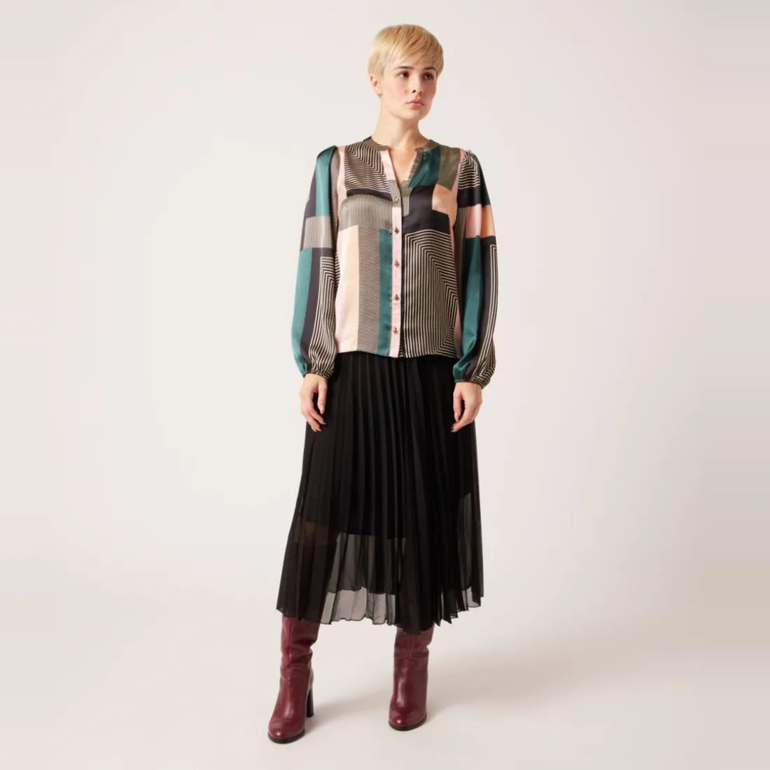 Chemise motifs asymétriques vert