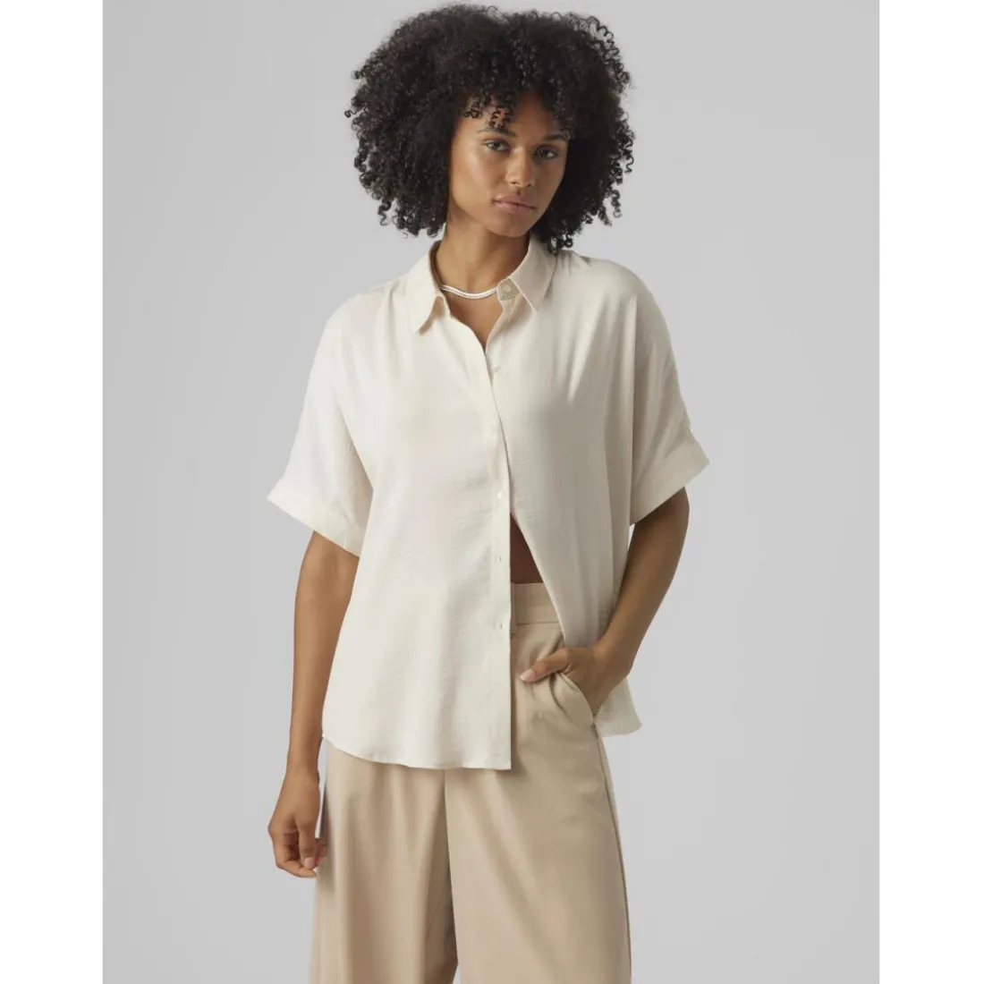 Chemise oversize manches courtes beige Élise