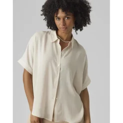 Chemise oversize manches courtes beige Élise
