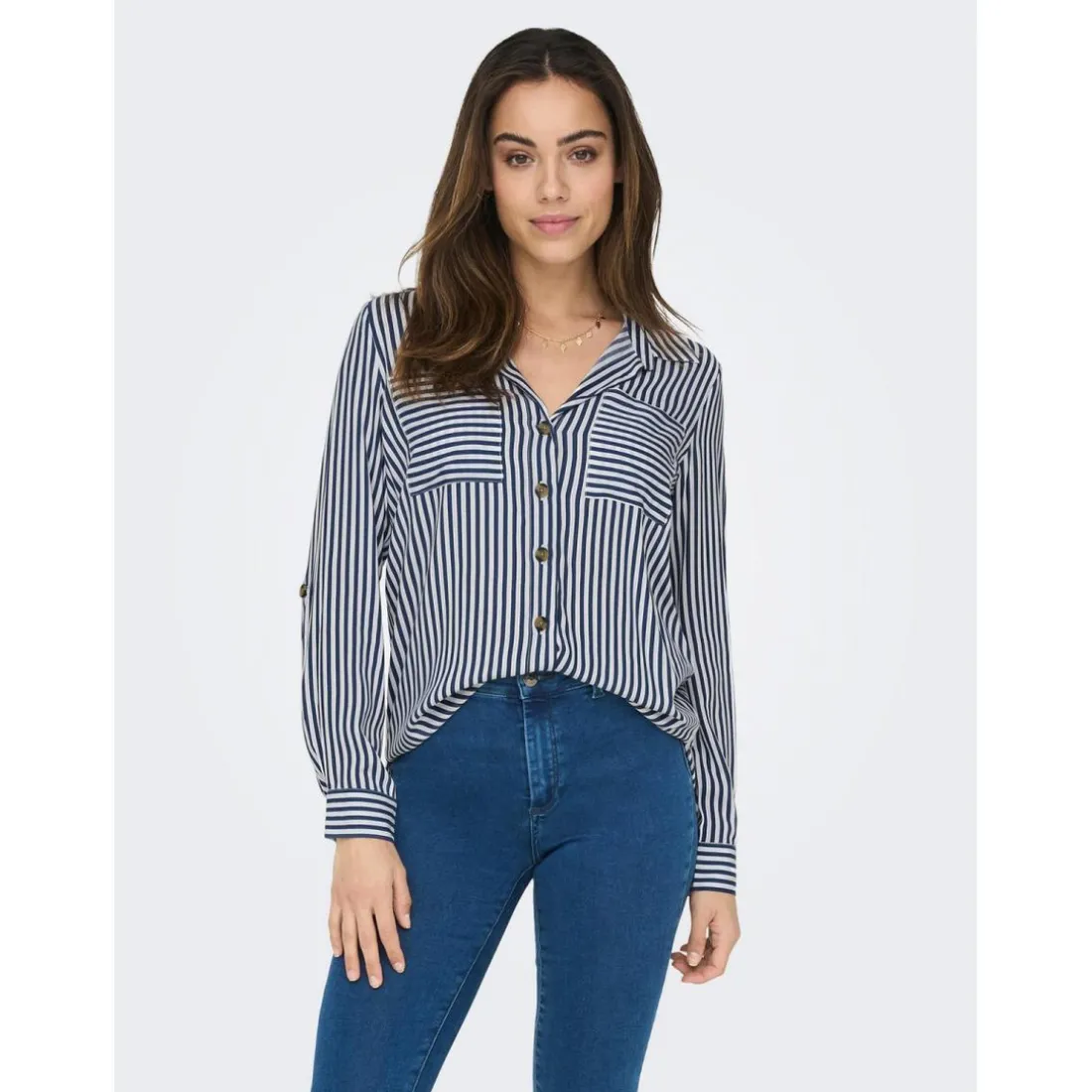 Chemise Rayures Col chemise Manches longues vert bleu en viscose