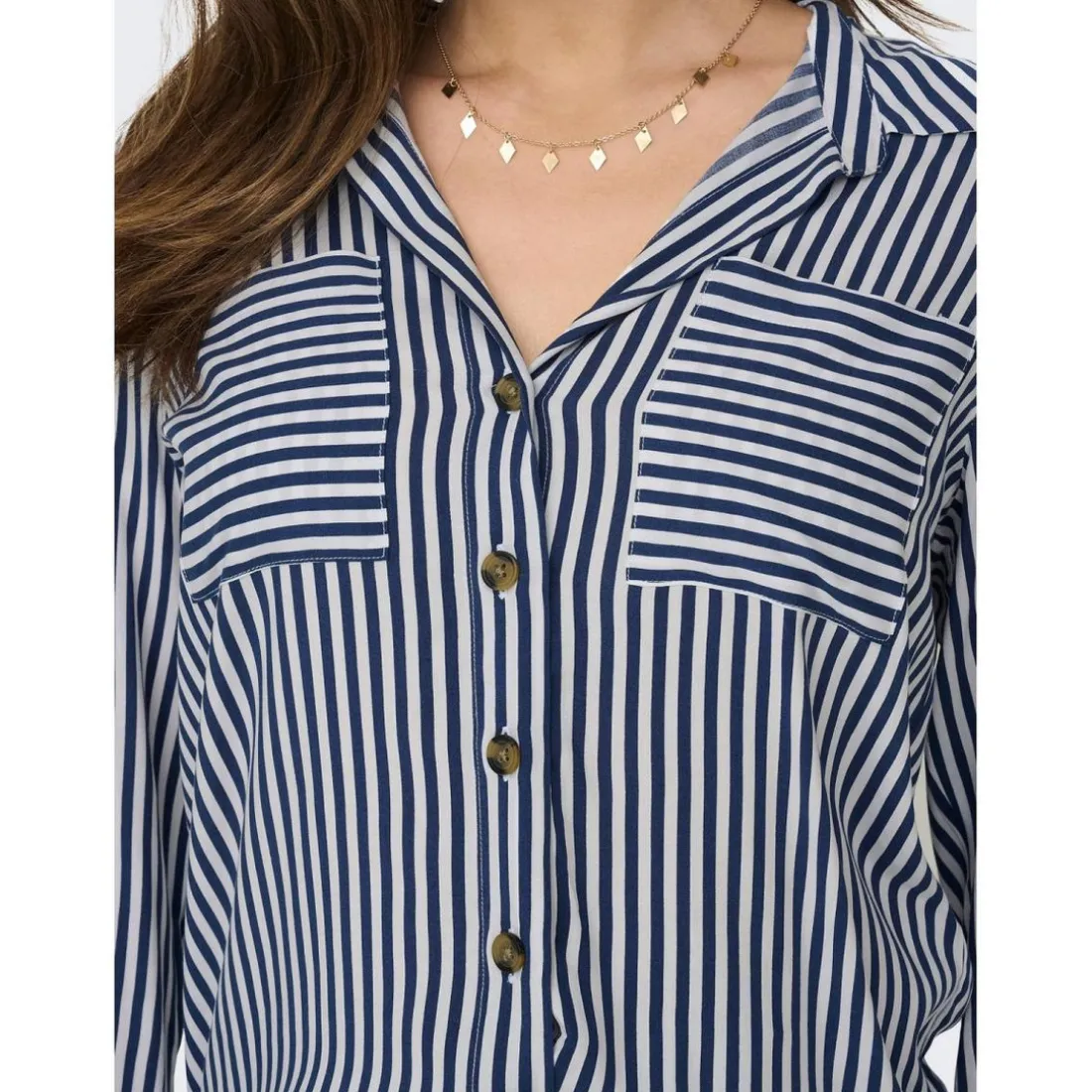 Chemise Rayures Col chemise Manches longues vert bleu en viscose