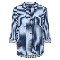 Chemise Rayures Col chemise Manches longues vert bleu en viscose