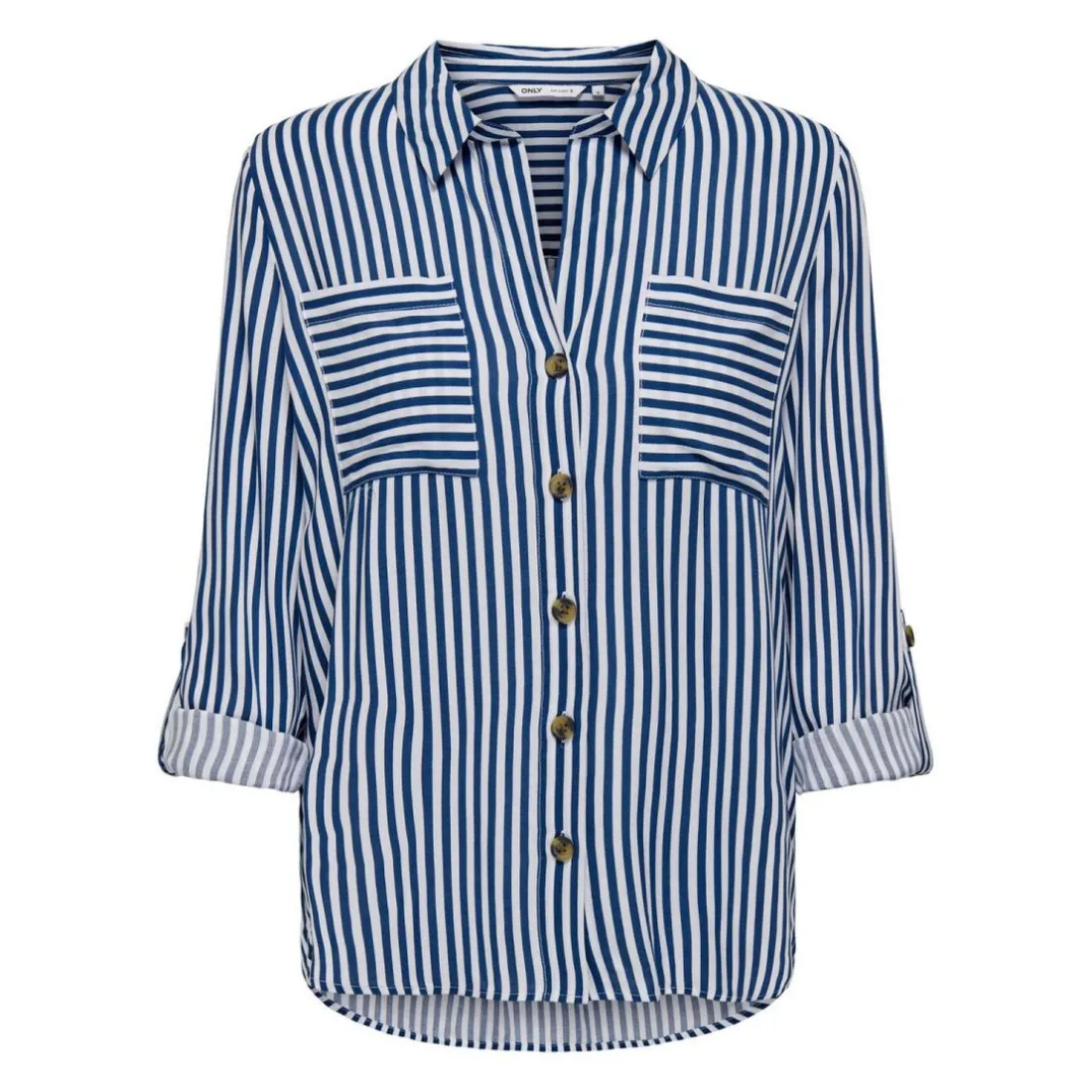 Chemise Rayures Col chemise Manches longues vert bleu en viscose