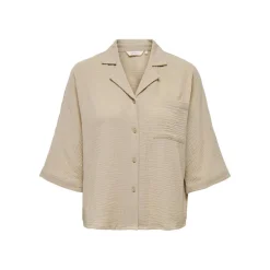 Chemise regular fit col boutonné manches courtes gris clair en coton bio Ava