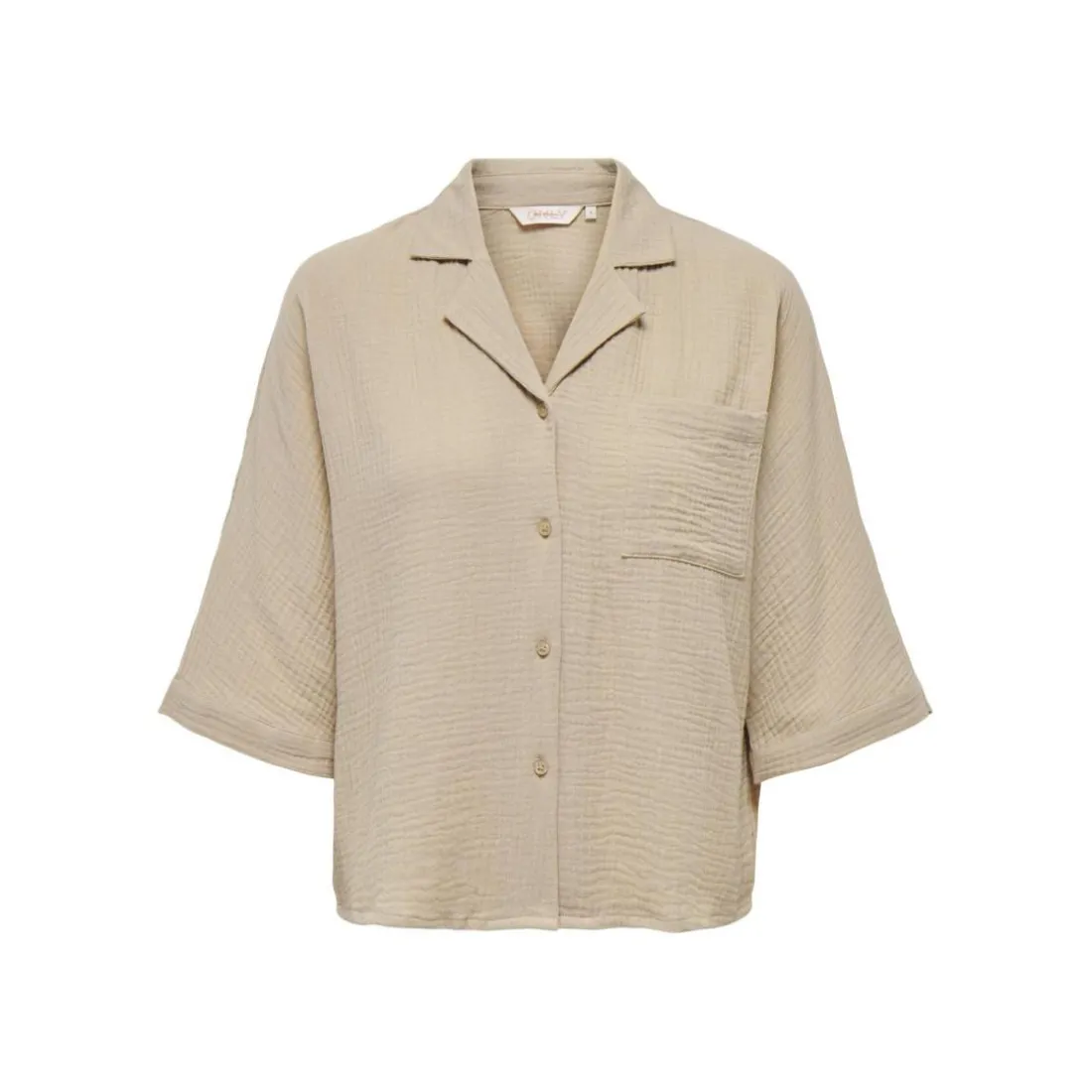 Chemise regular fit col boutonné manches courtes gris clair en coton bio Ava