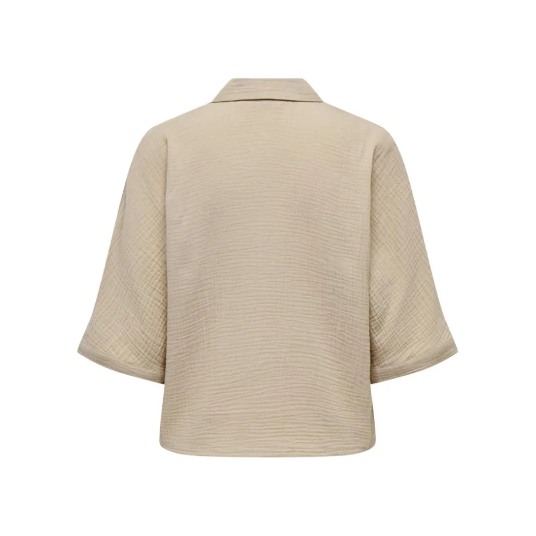 Chemise regular fit col boutonné manches courtes gris clair en coton bio Ava