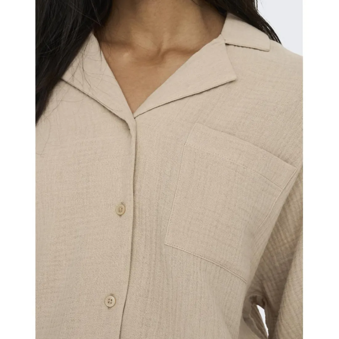 Chemise regular fit col boutonné manches courtes gris clair en coton bio Ava