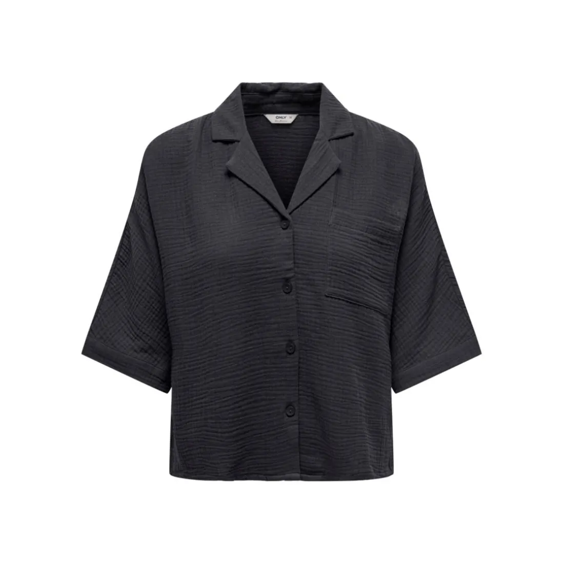 Chemise regular fit col boutonné manches courtes noir en coton bio Julia