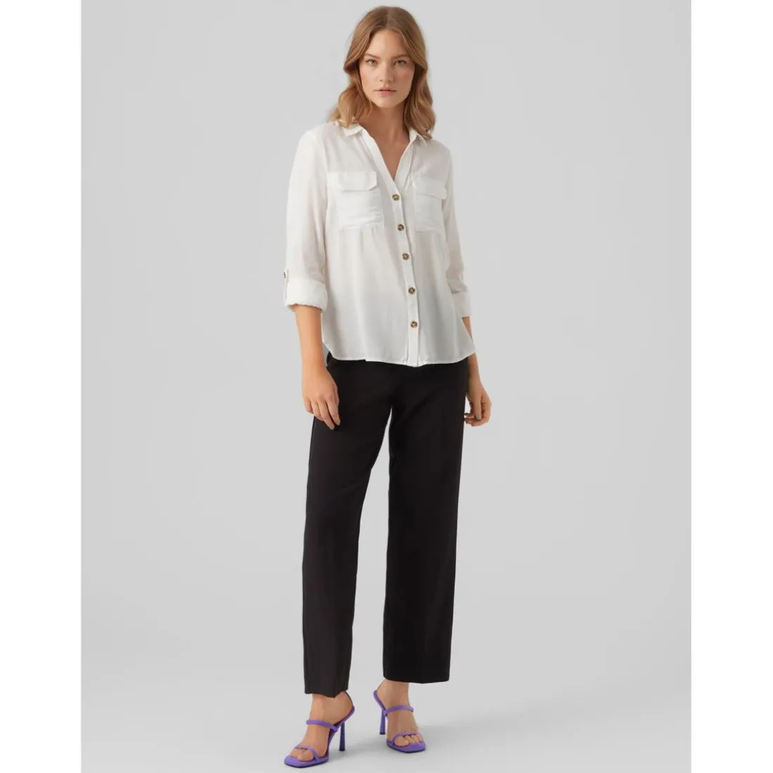 Chemise Regular Fit Col chemise Manches longues Longueur regular blanc en viscose Vale