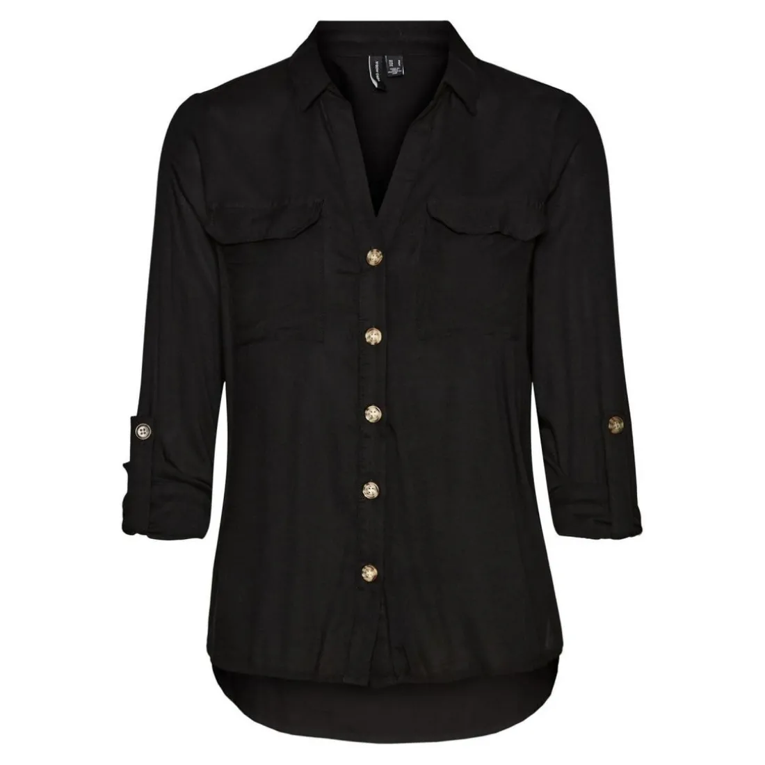 Chemise Regular Fit Col chemise Manches longues Longueur regular noir en viscose Yas