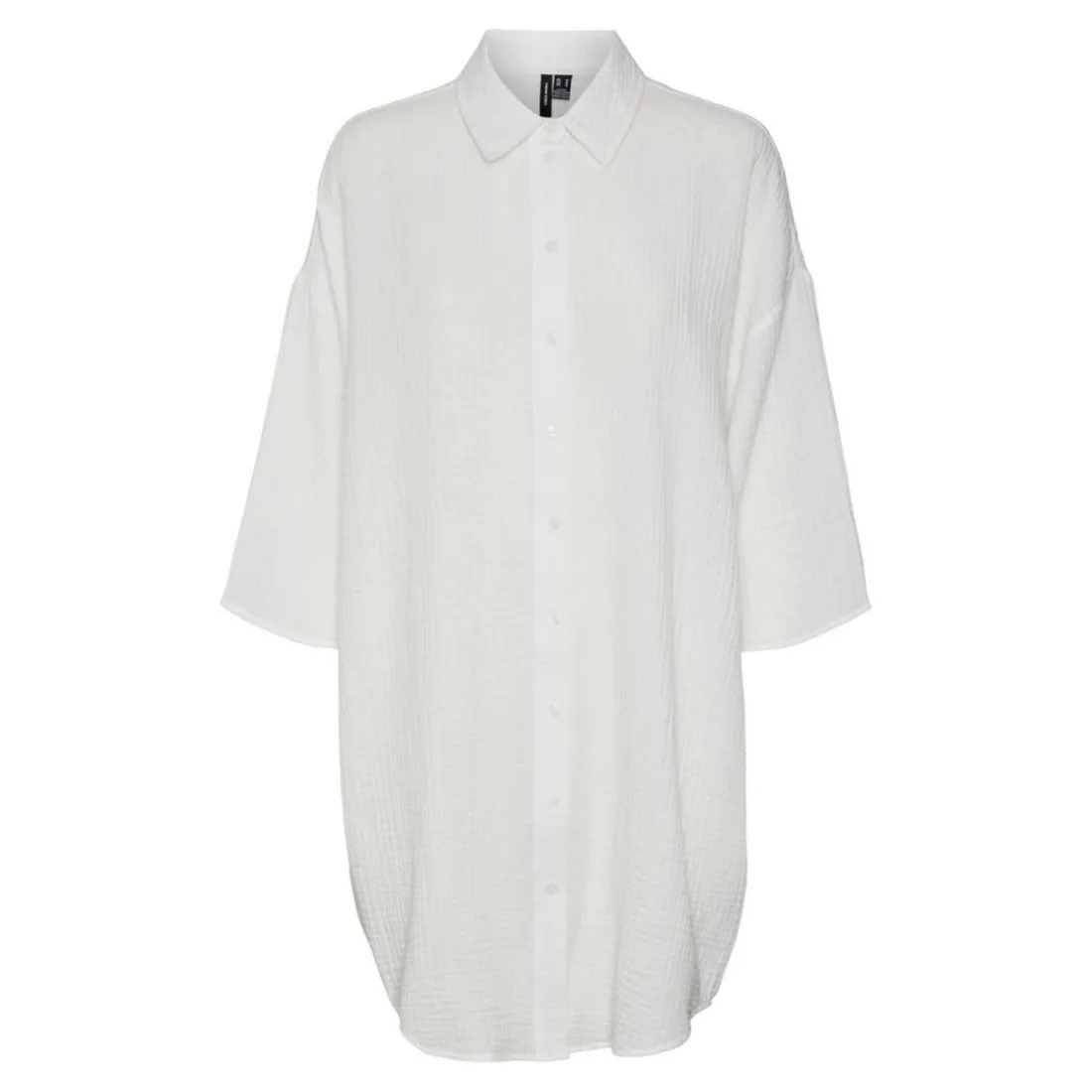 Chemise Regular Fit Col chemise Manches 2/4 Extra long blanc en coton