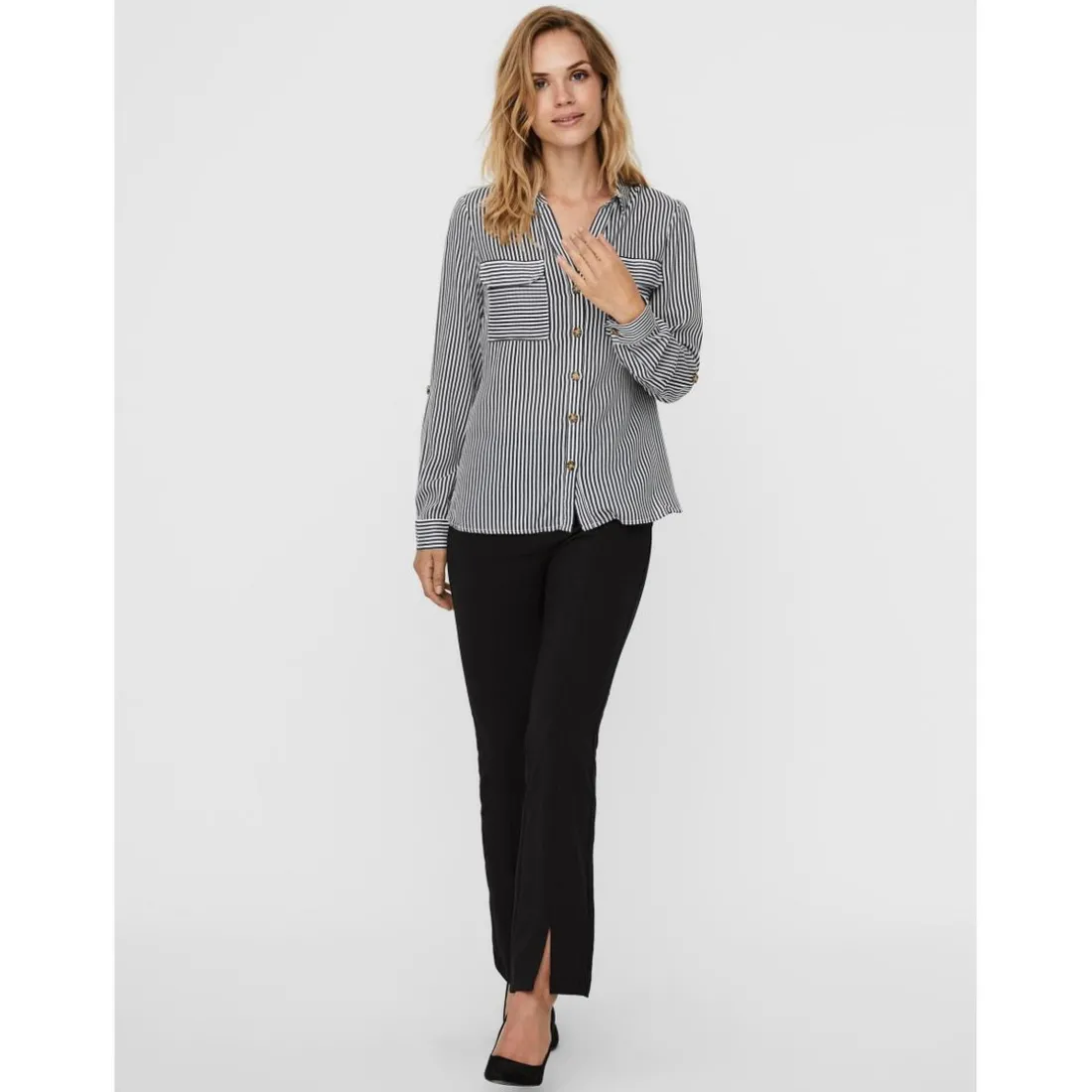 Chemise Regular Fit Rayures Col chemise Manches longues blanc