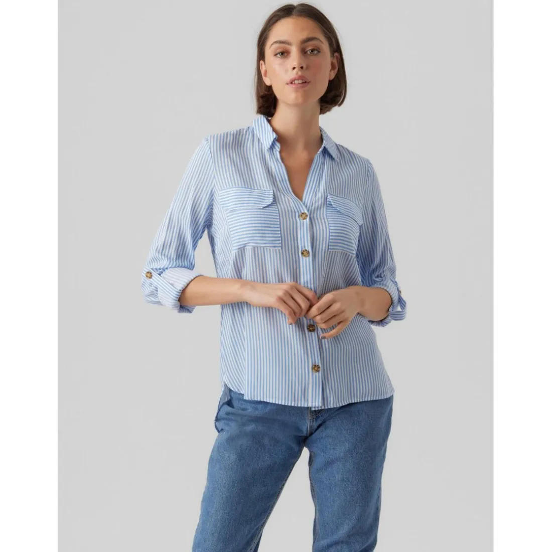 Chemise Regular Fit Rayures Col chemise Manches longues Longueur regular blanc en viscose Maëlys
