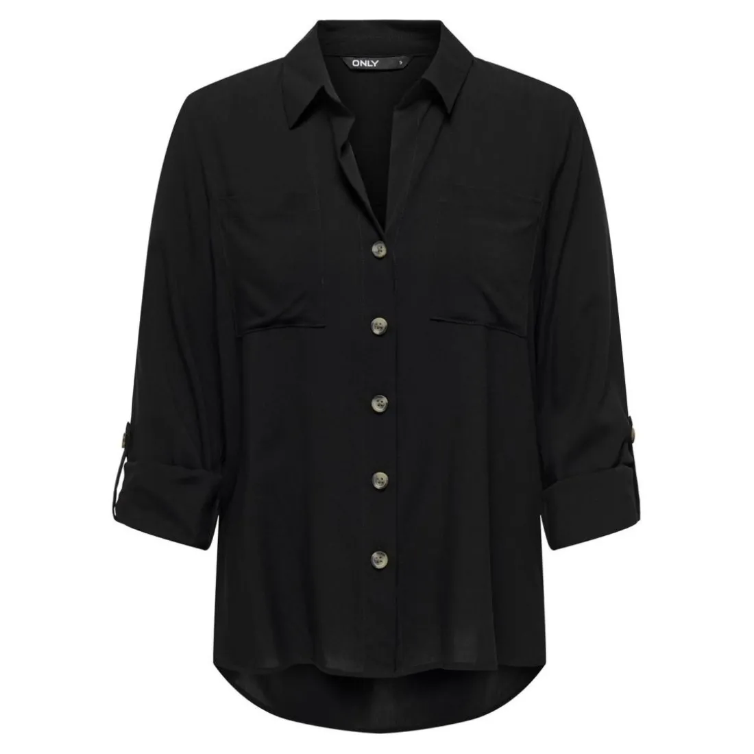 Chemise standard fit col chemise manches longues noir en viscose Noémie