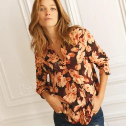 Chemisier à fleurs Gabrielle rose en viscose