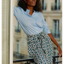 Chemisier CARLI ciel en coton