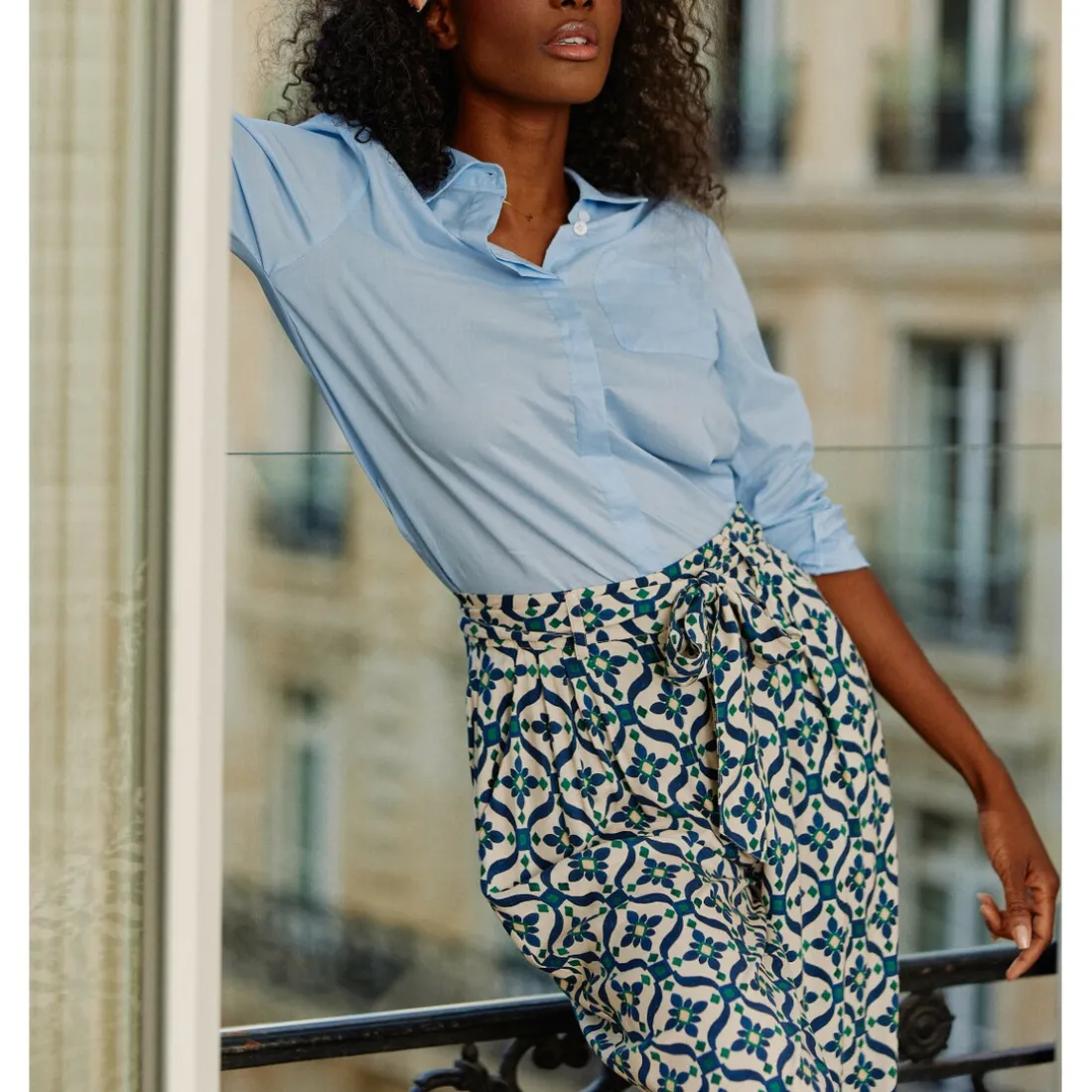 Chemisier CARLI ciel en coton