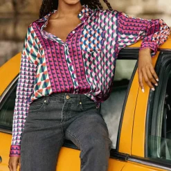 Chemisier CHANICE patch geo violet en viscose