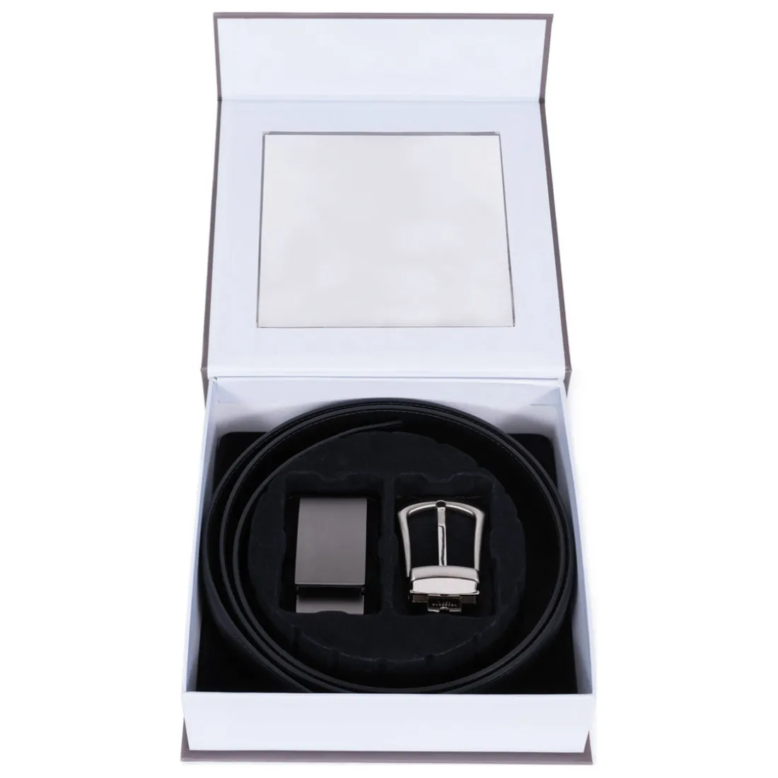 Coffret ceinture 2 boucles - Cuir de vachette noir
