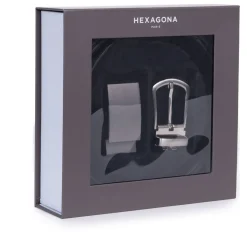 Coffret ceinture 2 boucles - Cuir de vachette noir