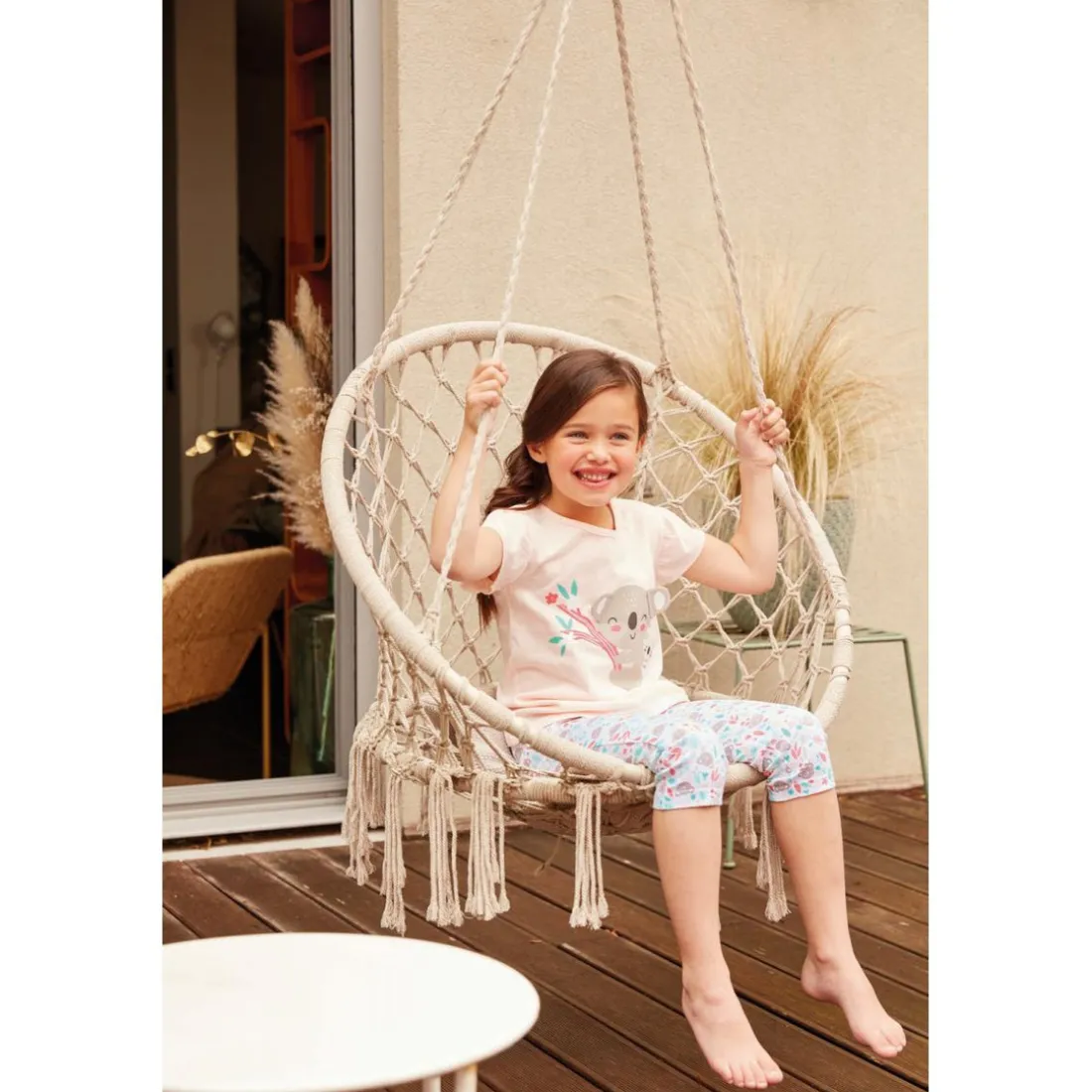 Combinaison pyjama fille nude/blanc en coton