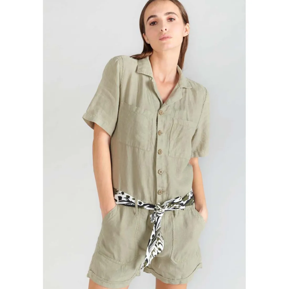 Combinaison short BARASSE blanc en lin