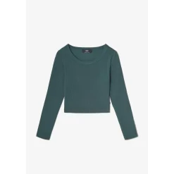 Crop top fille Virginiagi vert bouteille en coton