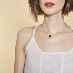 Débardeur à bretelles volanté en crépon brodé femme - Violet