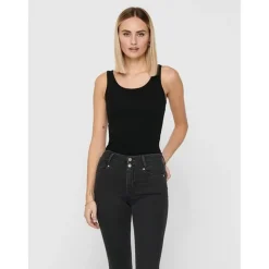 Débardeur Col rond Sans manches Coupe plus longue noir en coton Yas