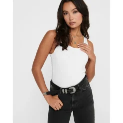 Débardeur Col rond Sans manches Coupe plus longue blanc en coton