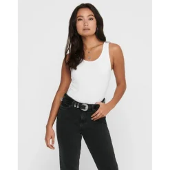 Débardeur Col rond Sans manches Coupe plus longue blanc en coton