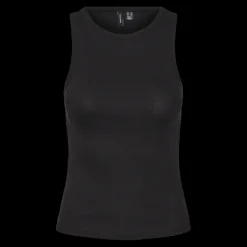 Débardeur court dos nu sans manches noir Fleur en coton