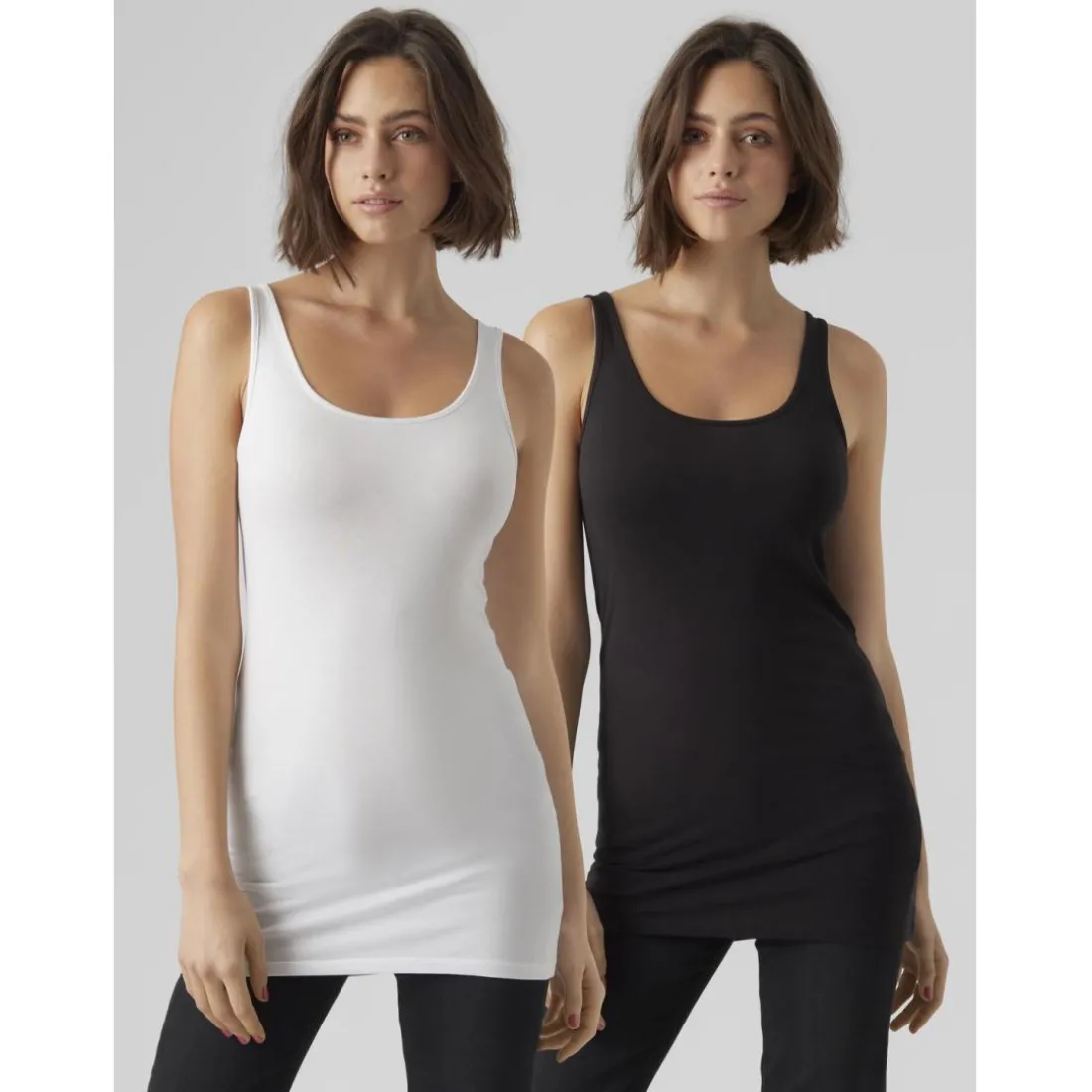 Débardeur extra long col en u sans manches noir Dot