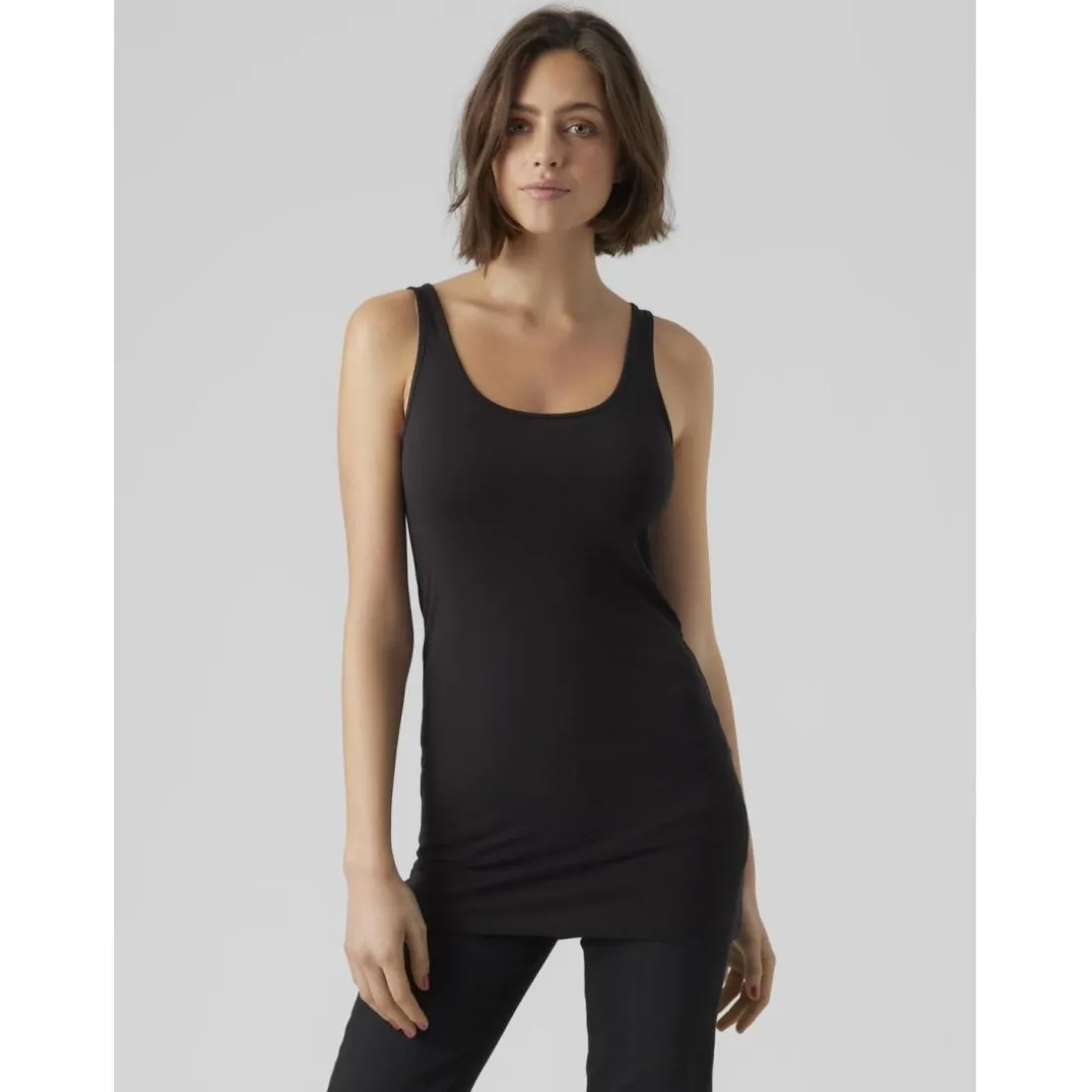 Débardeur extra long col en u sans manches noir Dot
