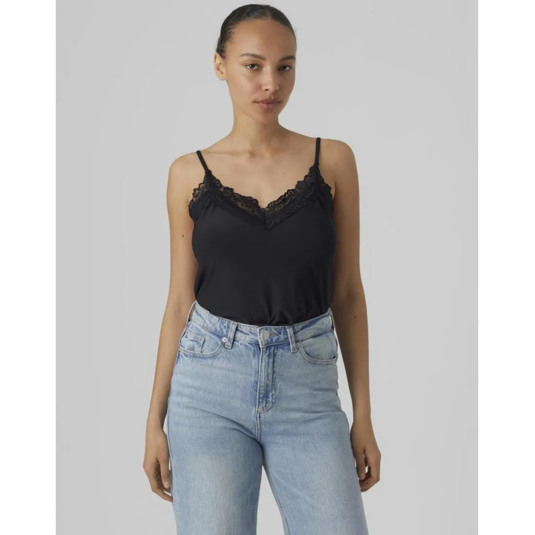 Débardeur longueur regular col rond sans manches noir Zara
