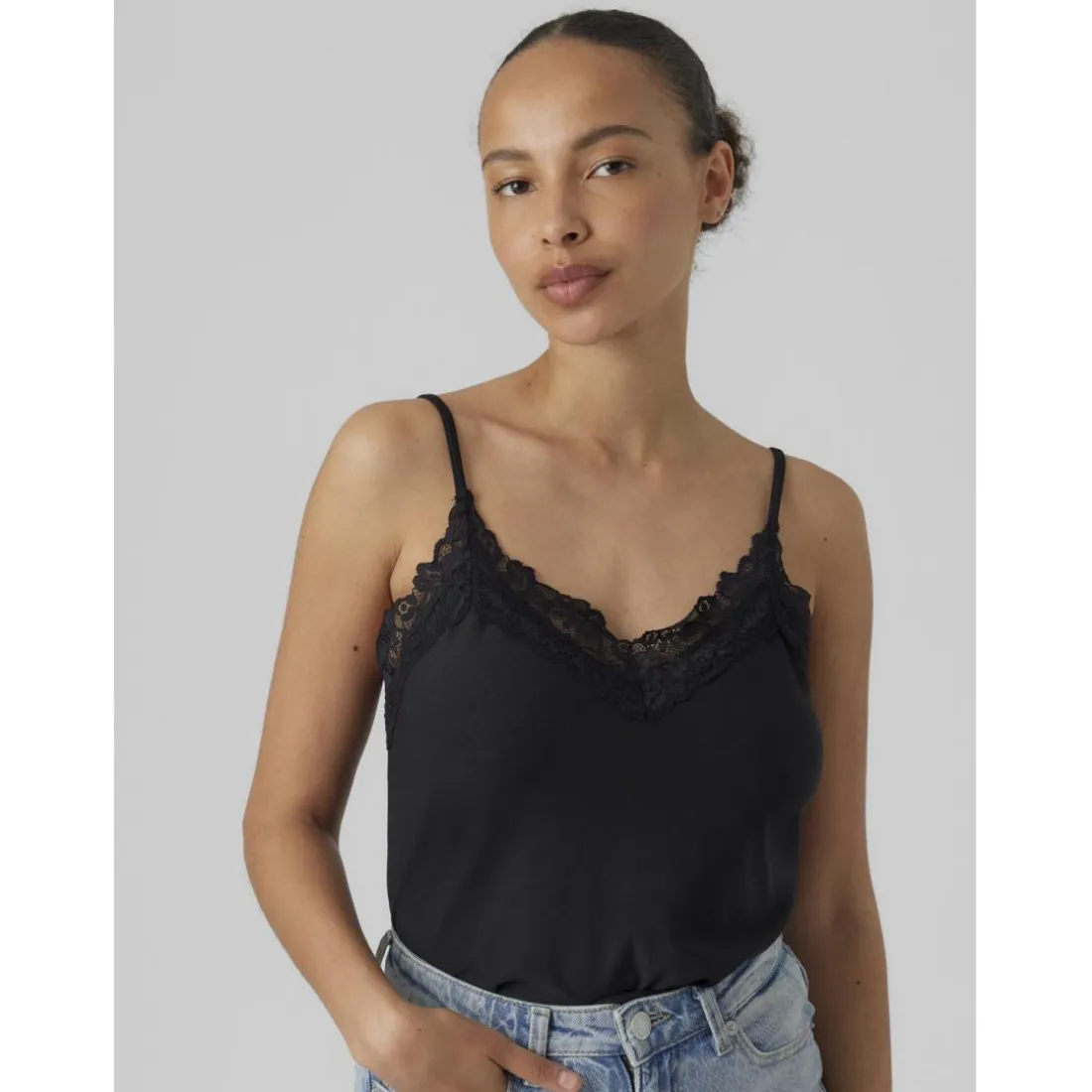 Débardeur longueur regular col rond sans manches noir Zara