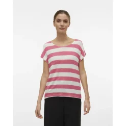 Débardeur sans manches ourlet bas col rond manches classiques manches courtes rose en viscose Cara