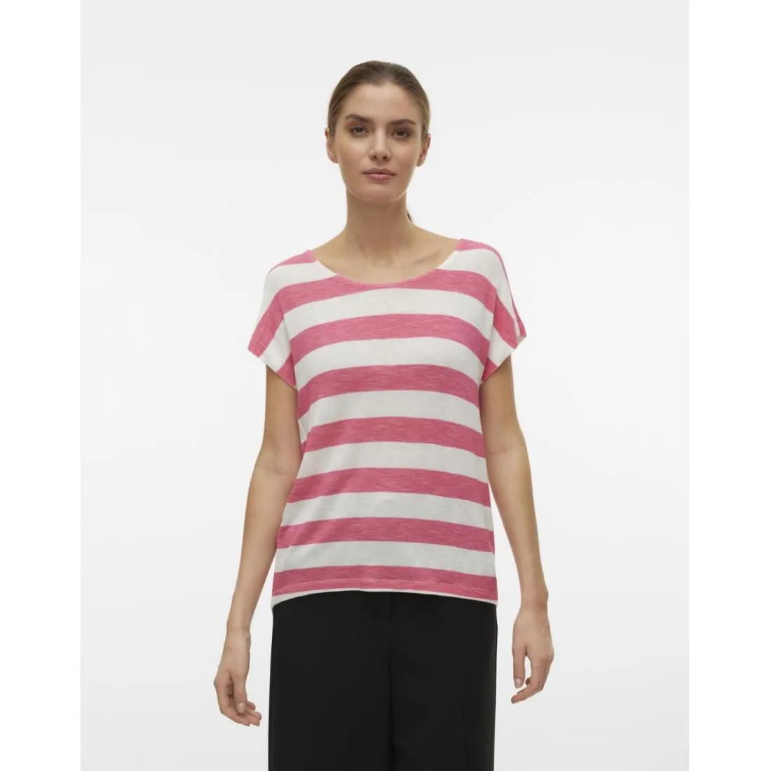 Débardeur sans manches ourlet bas col rond manches classiques manches courtes rose en viscose Cara